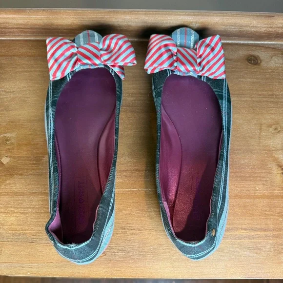 COACH Cambria Poppy Bow Plaid Tartan Flats Size 9 - Picture 3 of 5